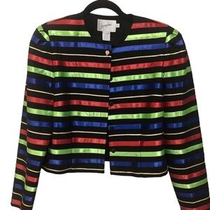 VTG‎ 80s Jacqueline Ferrar Holiday Ready  Dressy Striped Cropped Jacket Med 10